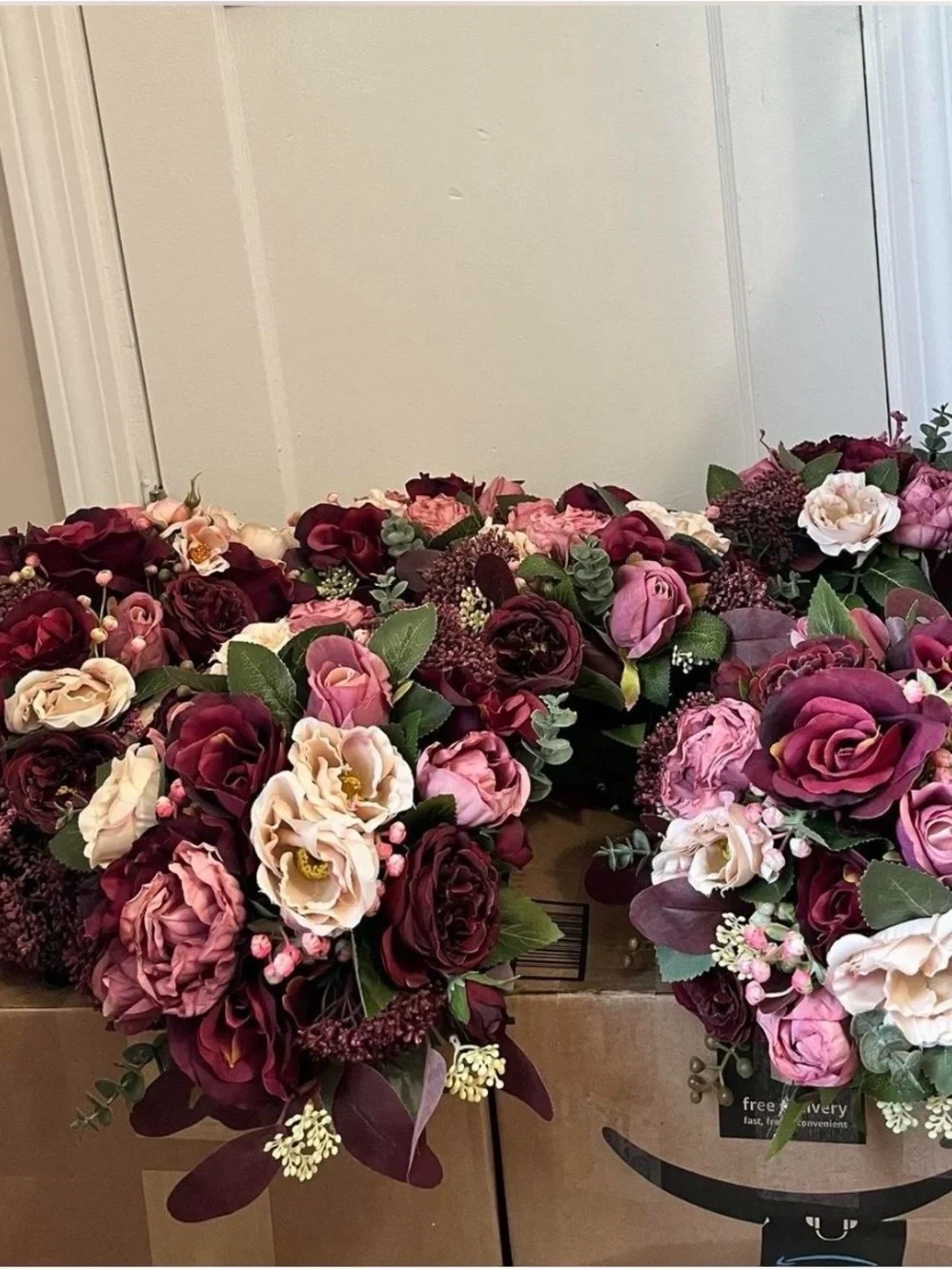 6 Burgundy and Blush Artificial Rose Bouquets - 5 Bridesmaid 1 Bride